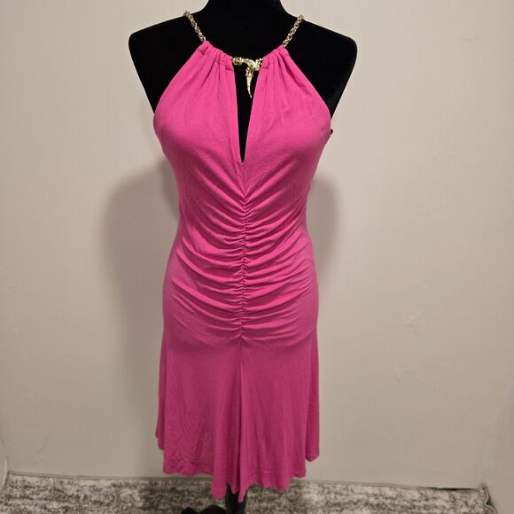 Cache Dresses & Skirts - Cache Y2K Hot Pink Party Dress Medium Barbi Snake Chain Neckline Club Designer